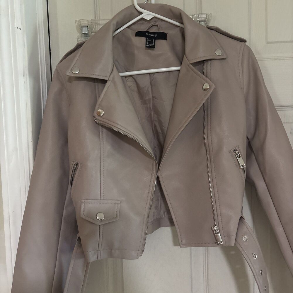 Forever 21 Jacket Womans Small  Taupe Faux Leather Coat
